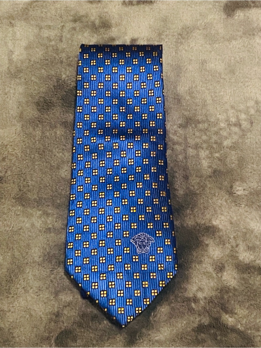 Versace Blue and Gold Geometric Silk Tie